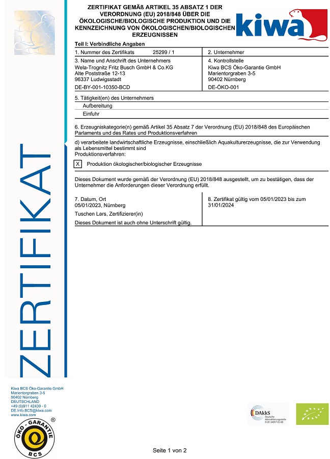 Wela BIO Zertifikat
