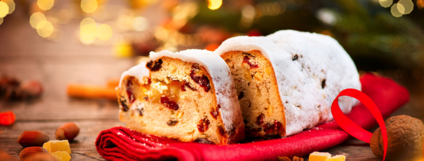 34630790 - christmas stollen. traditional sweet fruit loaf with icing sugar